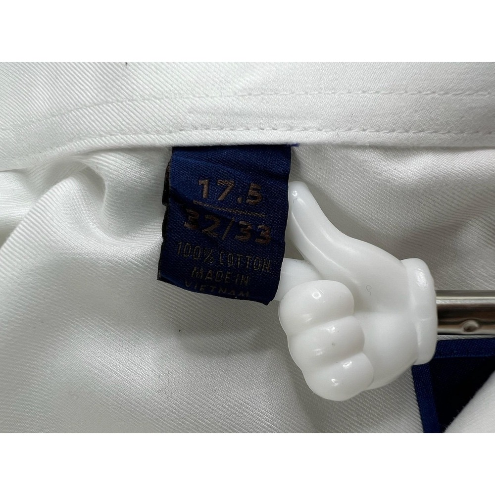David Donahue Mens 17.5 32/33 White Solid Slim Fit Cotton Dress Shirt - Picture 5 of 8